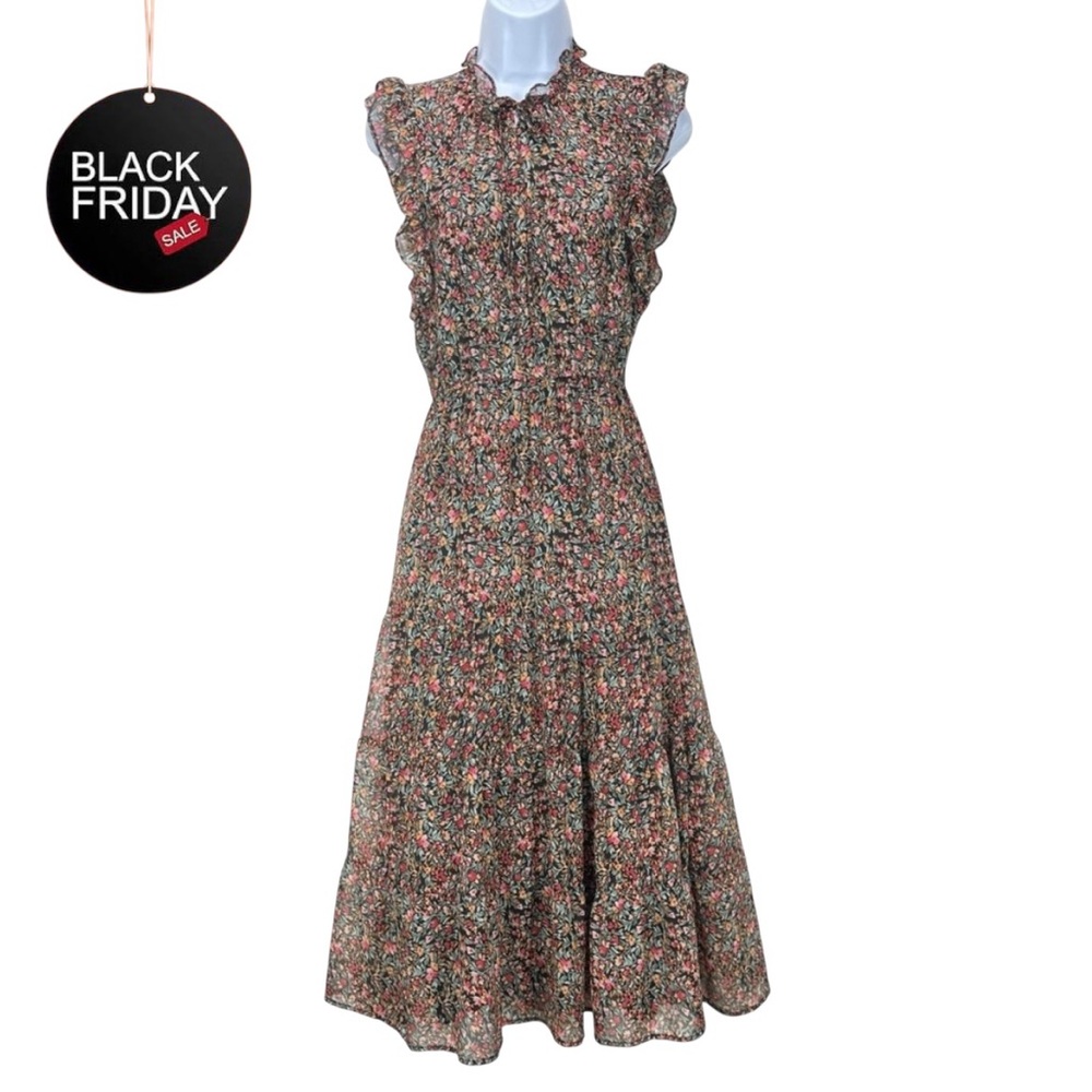 BB Dakota by‎ Steve Madden Women XS Darcy Chiffon Floral Maxi Tiered Dress - Picture 2 of 12